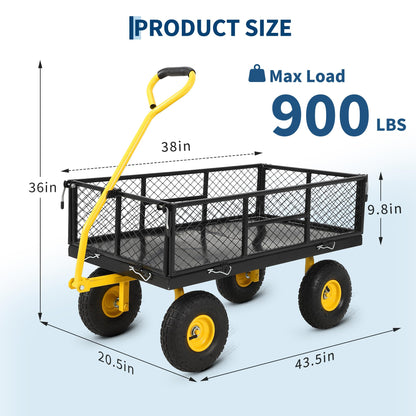 Garvee 900 LB Garden Cart with 10 in All Terrain Tires, 2-in-1 Wagon Cart with Removable Side Panels, Heavy Duty Metal Utility Garden Wagon for Outdoor Lawn, Yard, Backyard