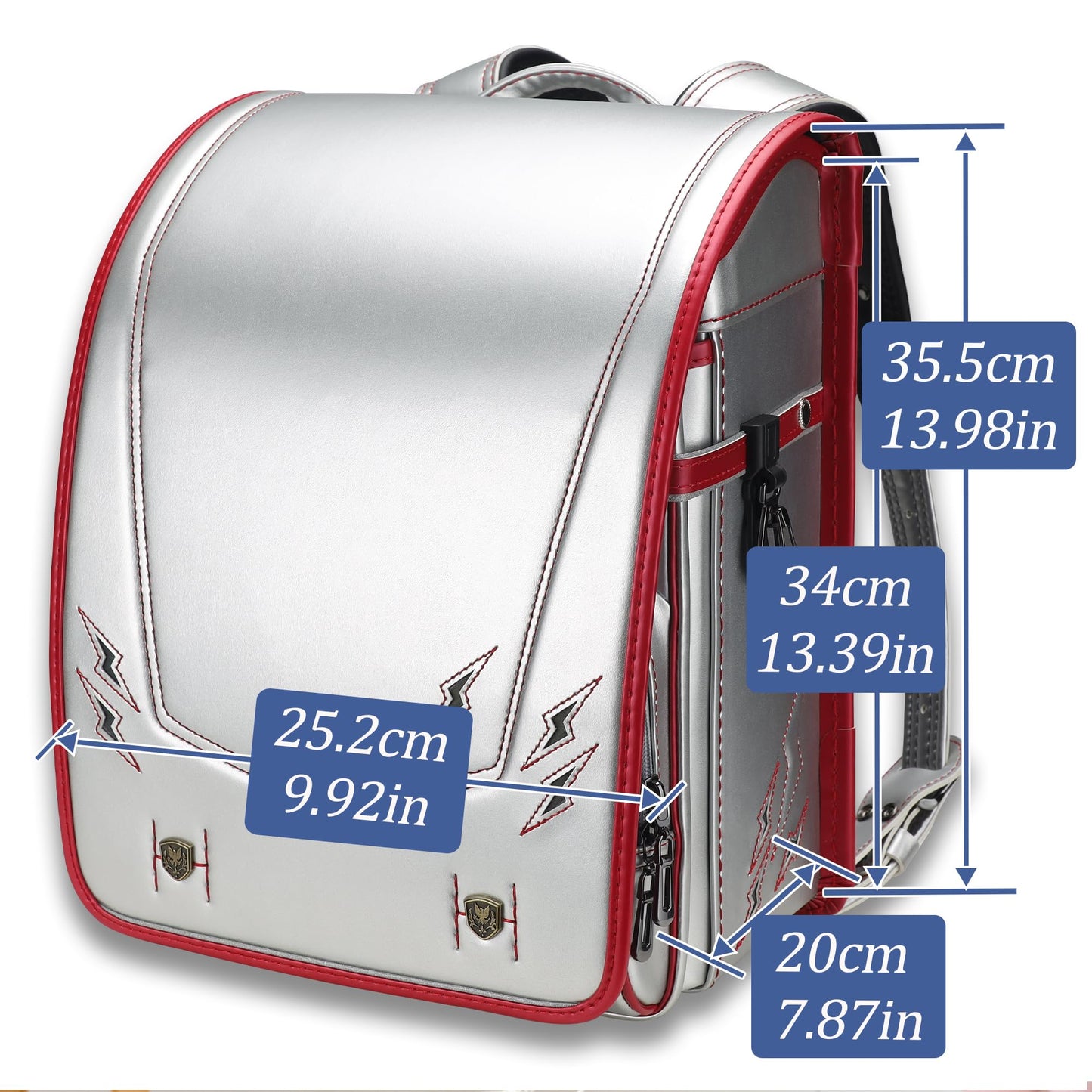 IwaiLoft Ransel Randoseru Backpack with Automatic Satchel for Boys, Japanese School Bag Embroidery PU Bookbag for Men Male (Lightning Silver)