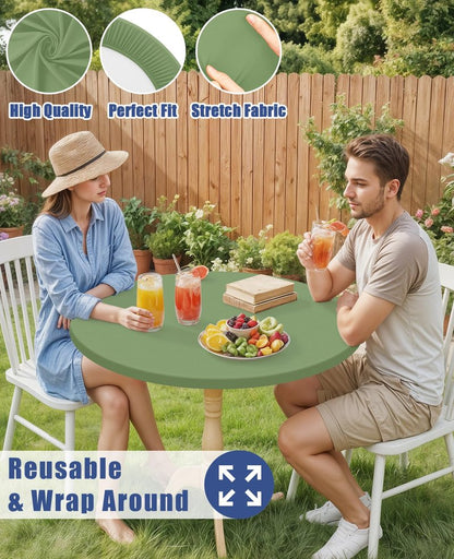 Moosfor Round Spandex Tablecloth, Elastic Fitted Waterproof Tablecloths for 42"-50" Tables, Stretch Washable Picnic Table Cover for Camping, Dining, Indoor and Outdoor, Sage Green
