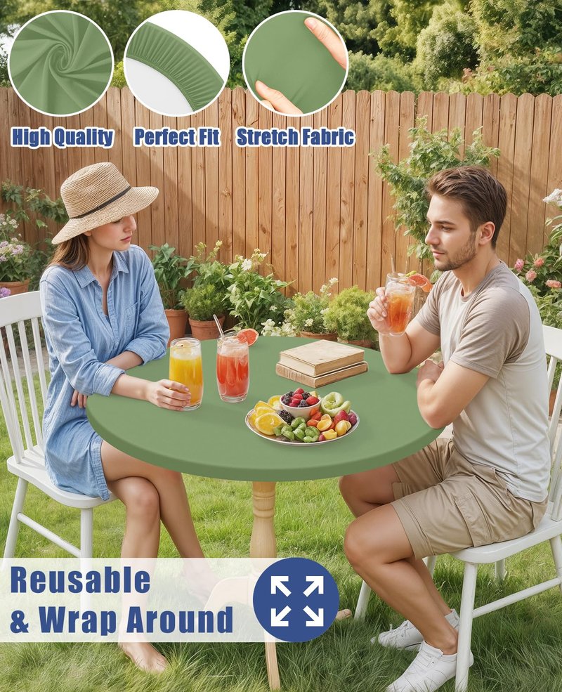 Moosfor Round Spandex Tablecloth, Elastic Fitted Waterproof Tablecloths for 18"-24" Tables, Stretch Washable Picnic Table Cover for Camping, Dining, Indoor and Outdoor, Sage Green