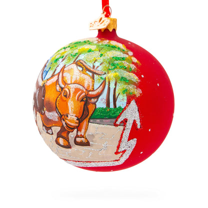 Bear and Bull on Wall Street Glass Ball Christmas Ornament 4 Inches