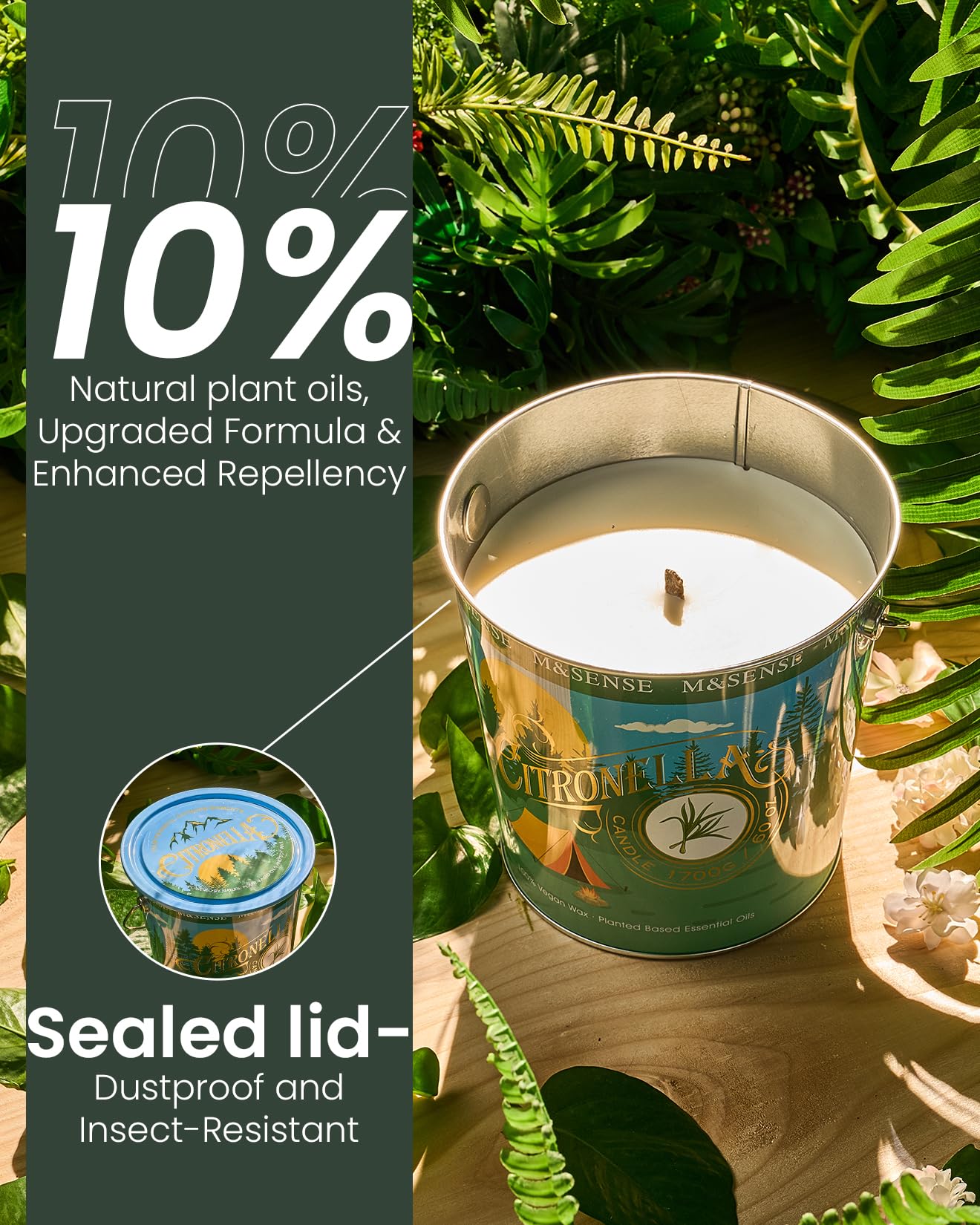 M&SENSE Citronella Candles Outdoor, Citronella Eucalyptus Scented Candle 19.4 oz,Eucalyptus Lemongrass Candle Outdoor,Lemongrass Summer Citronella Candles for Patio Camping, 120 Hours Burn