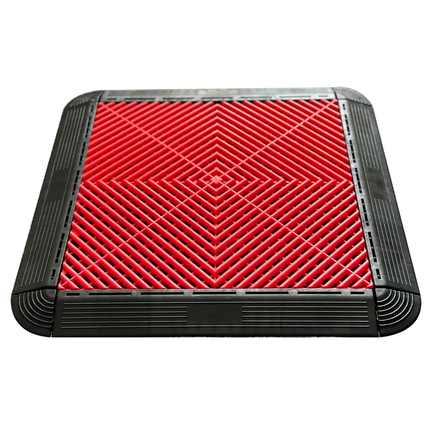HTWELL 24 Pack 16"x 16" Modular Interlocking Drainage Floor Mats,Garage Floor Interlocking Tiles,Non-Slip Splicing Interlocking Floor Mats with Edge Corner Kit(Red
