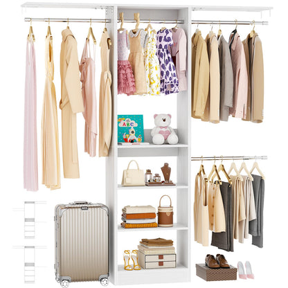Besiost 48" Closet Organizer System, 4FT Closet System for Small Closets with 4 Hanging Rods & 3 Shelves, 80"H Small Closet Organizers and Storage for Bedrooms, Cloakrooms, White