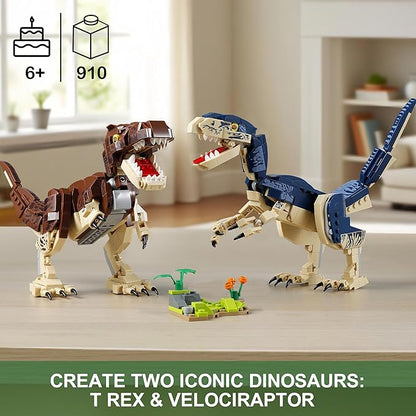 Dinosaur Toy Building Sets Build Mighty T.rex &amp Velociraptor Dinos World Building Kit for Boys and Girls Ages 6+ Year Old Gift Ideas for Birthdays (910 PCS)