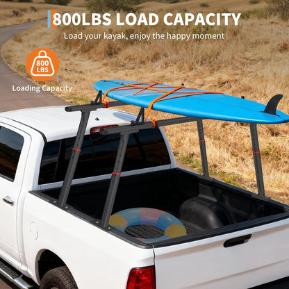 Aluminum Truck Rack, 35.4-71 in Width Adjustable Truck Bed Rack, Heavy Duty 800 LB Capacity, Secure Carrier for Kayak, Surfboard, Lumber, Contractor Gear, Black