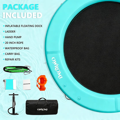 OWROMI Inflatable Dock Floating Platform, 8FT Inflatable Water Hammock Floating Deck 10FT Round Floating Ring for Adults Tanning Pool Lounger Platform Mat for Beach Lake Party Dock Boat