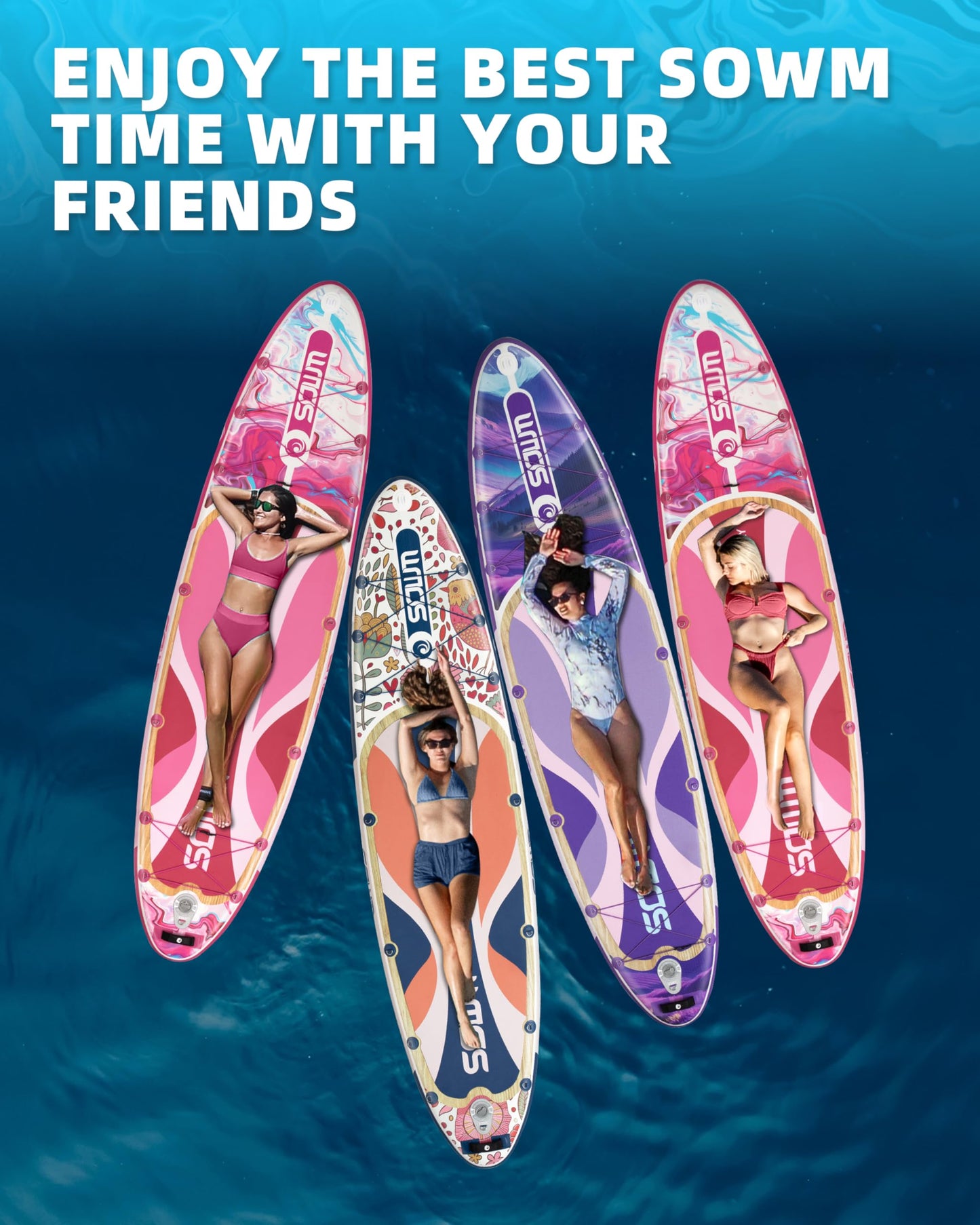 SOWM Inflatable Paddle Boards 11'x33'' with Sup Accessories, Stand Up SUP Paddle Board Inflatable for Adults Youth, Extre Wide & Non-Slip Sup for All Skill Levels Pink