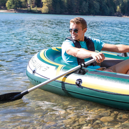 INTEX 68380EP Seahawk 3 Inflatable Boat Set: Includes Deluxe 54in Boat Oars and High-Output Pump – SuperStrong PVC – Fishing Rod Holders – 3-Person – 790lb Weight Capacity