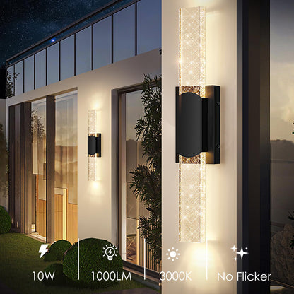 BesLowe Outdoor Wall Light Fixture, 23.5in Black Aluminum, Waterproof Crystal Bubble Glass, Model B04058L, LED Porch Light