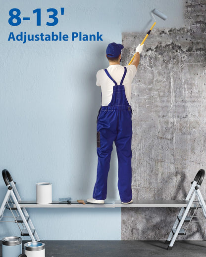 8-13FT Aluminum Telescoping Work Plank, 440 LBS Capacity Aluminum Extension Plank, Scaffolding Plank with Skid-Proof Platform Scaffold Ladder Accessory