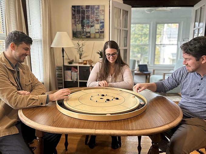 Tournament Crokinole Board – 26 Regulation Size | Solid Wood Fast Surface | Professional Game Set w/Discs &amp Carry Bag | Approved by National Crokinole Association Standards - Black