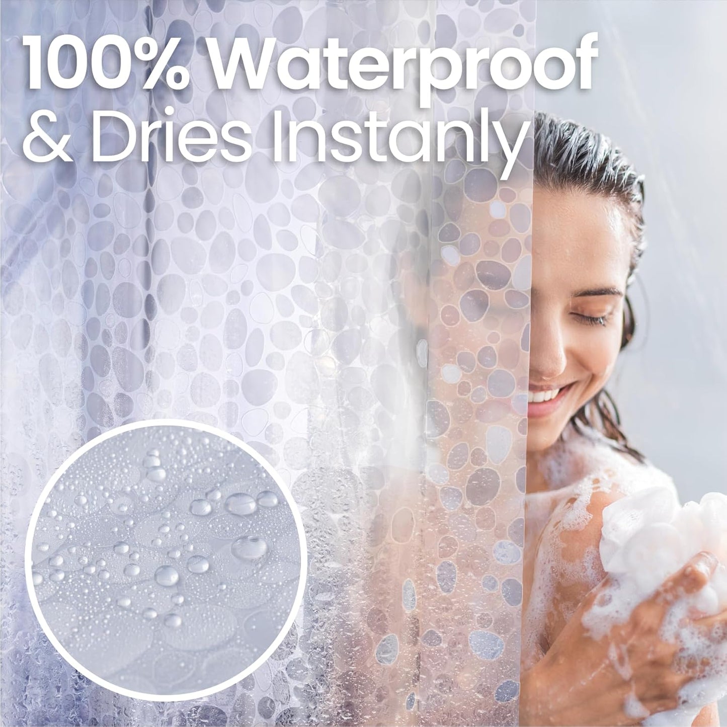 LiBa Plastic Shower Curtain, Heavy Duty 8G Shower Curtain for Bathroom, Waterproof Vinyl Shower Curtain, 3 Magnets, Rustproof Mental Grommets - 3D Clear Pebbles Pattern, 72x72