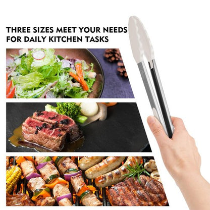 HOTEC Premium Stainless Steel Locking Kitchen Tongs with Silicon Tips, Set of 2-9" and 12",Khaki