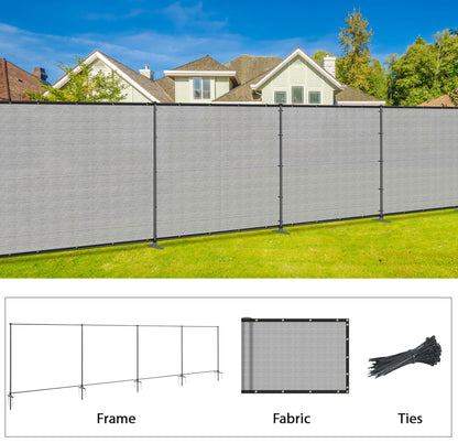 SunnyRoyal 6' x 24' Privacy Fence Screen Panel with Iron Poles Freestanding No Dig Heavy Duty Windscreen Mesh Fabric Temporary Dog Fencing for Outdoor Backyard Patio Garden (Light Gray)