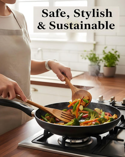 6-Piece Natural Teak Wood Utensil Set - Compact Nonstick Cooking Spoons & Spatulas, Durable Wooden Tools