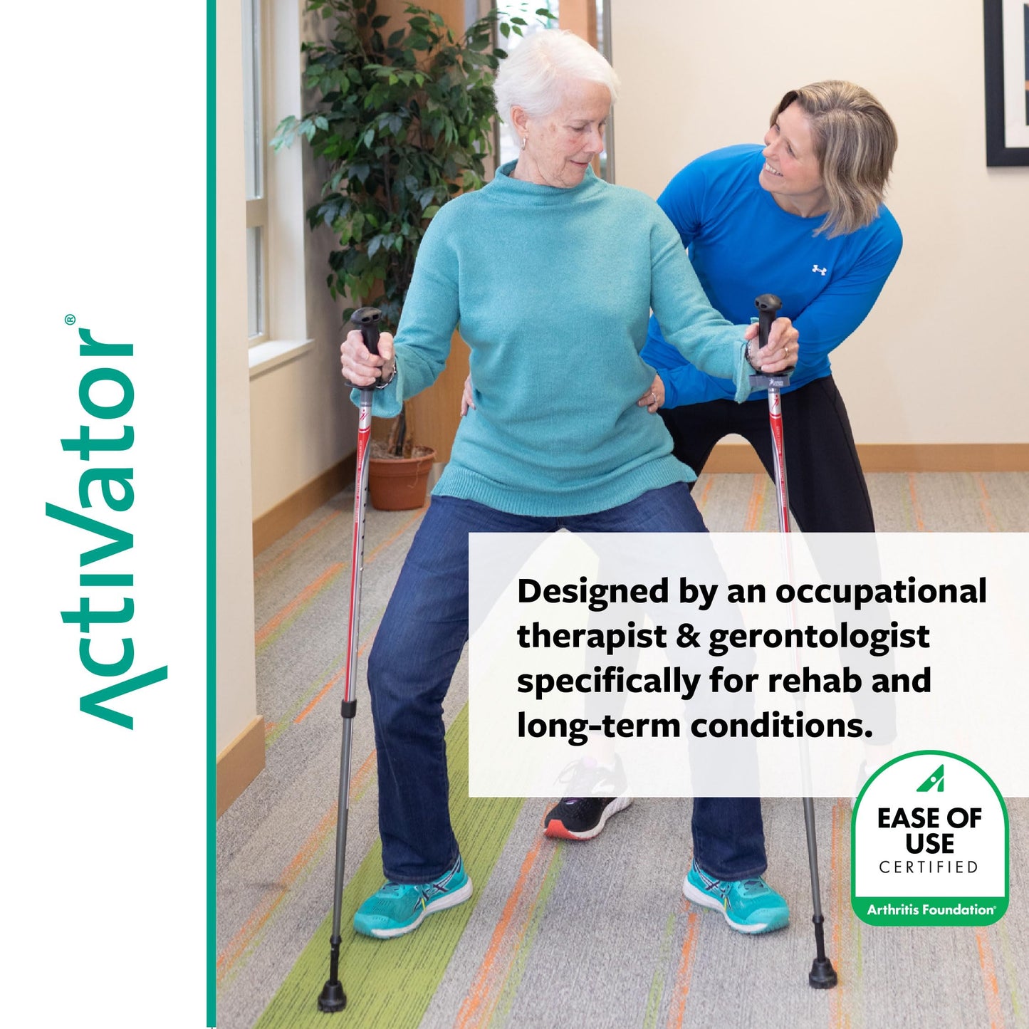 Urban Poling ACTIVATOR® Walking Poles for Balance and Rehabilitation – 1 Pair – Ergonomic CoreGrip™ Handles – Adjustable, Collapsible, and Lightweight for Stability and Recovery in Silver/Red