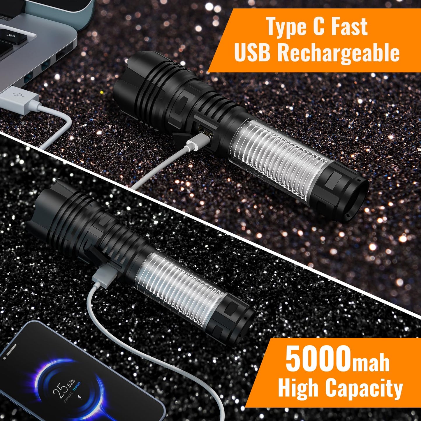 Hoxida Camping Lanterns Flashlight Rechargeable High Lumens- 2000 Meters Long Beam Super Bright LED Flashlight, Waterproof Camping Tent Lights 5 Modes, Zoomable Handheld Flashlight Lantern 4pcs