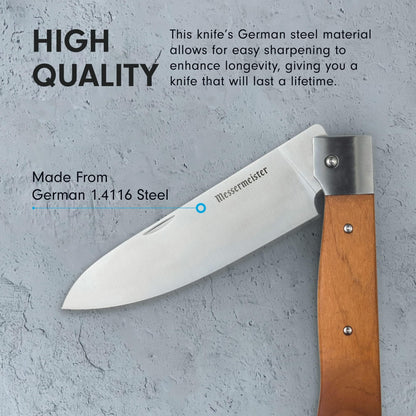 Messermeister Adventure Chef Summit Set, Carbonized Maple - Folding 6” Chef’s Knife, 6” Fillet Knife, Steak Knife, Fork & Spoon, Peeler & Parer, TPE Cutting Board + Waxed Canvas Case