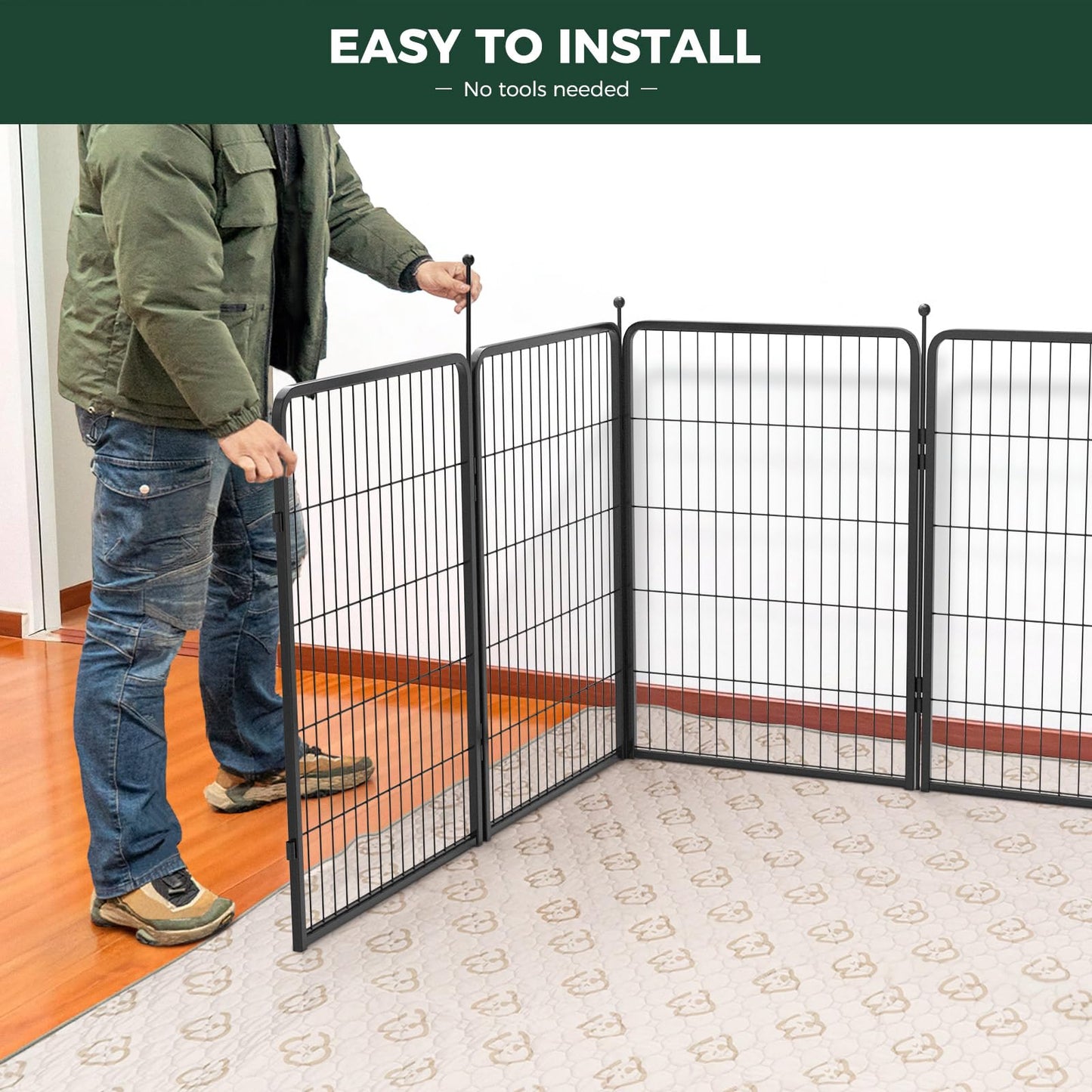 FXW Rollick Unleashed Dog Playpen for Indoor, Yard, RV Camping, 40 inch 8 Panels for Medium and Large Dogs, Black│Patented