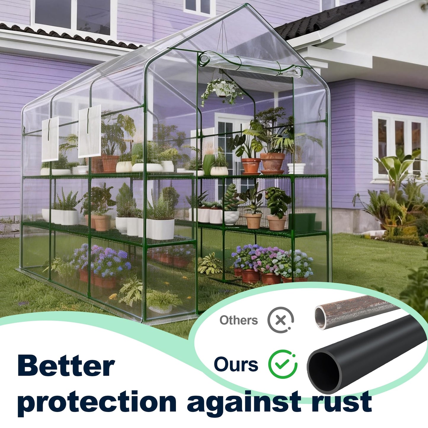 Walk-in Greenhouse 57"X85"X77" – Outdoor Garden Greenhouse with Thick UV-Resistant PE Cover, Mesh Door & Screen Windows, 3 Tiers 18 Shelves for Seedlings, Flowers, Vegetables, and Herbs