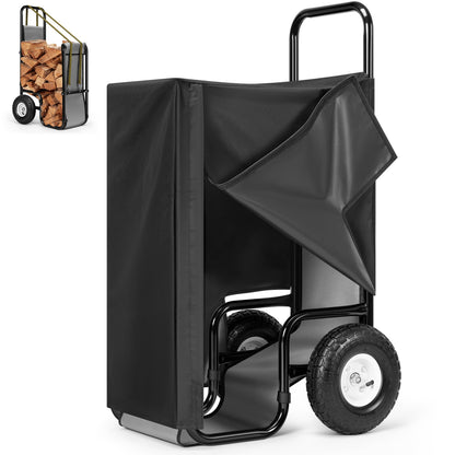 VIVOHOME Firewood Log Cart Carrier with Cover and 600D Oxford Cloth, 250 LB Capacity Heavy Duty Steel Log Carrier Dolly Hauler, Rolling Wood Rack Storage Mover for Easy Transport Indoor Outdoor Use