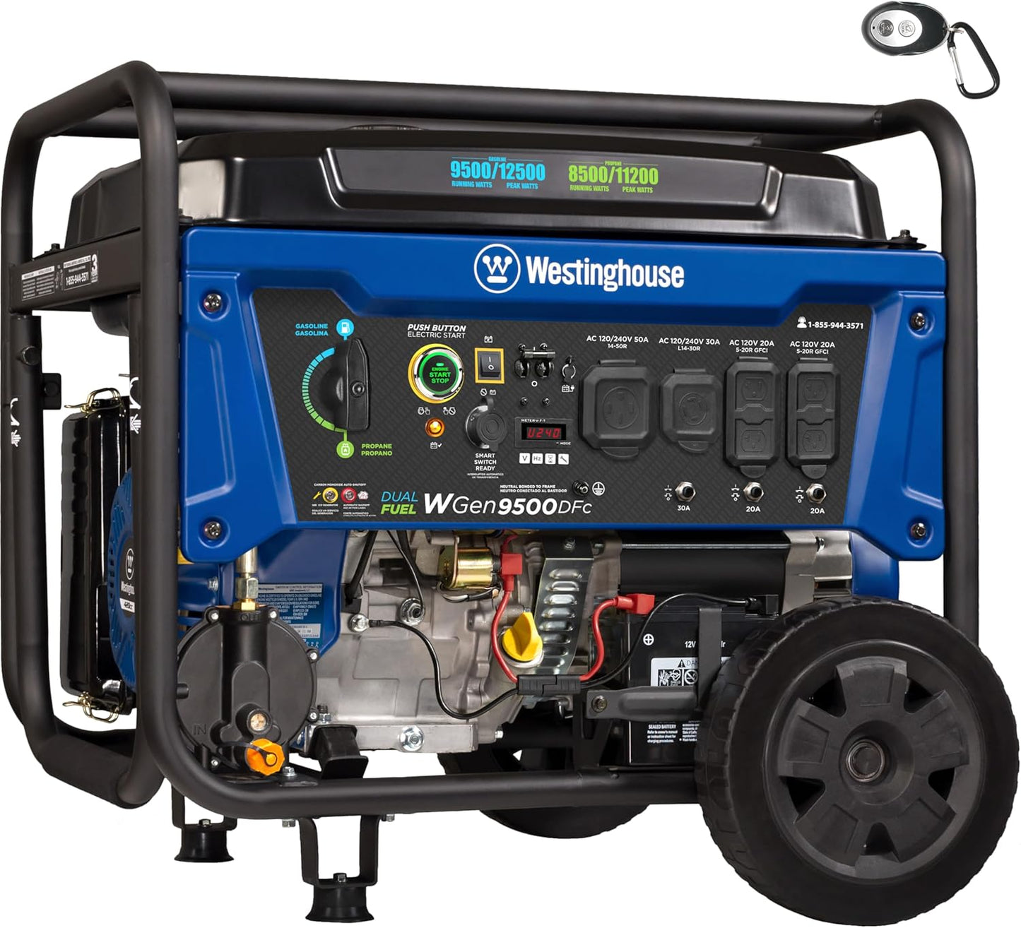Westinghouse 12500 Peak Watt Dual Fuel Generator - Remote Start, Transfer Switch Ready, CO Sensor