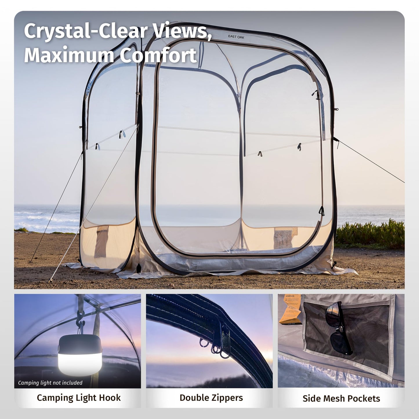 East Oak Weather Sports Tent for Fishing, Sports Event | Pop Up Bubble Tent Instant Sun & Rain Shelter | No Condensation, Spacious Interior, Ultra Visibility | All Weather Protection | 6 x 6 FT