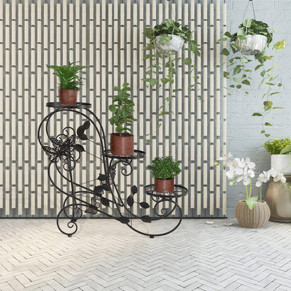 HLC Metal Plant Stand 3 Tier Flower Pot Holder Indoor Outdoor Plant Display Shelf Rack for Garden, Balcony, Patio, Corner, Living Room, Black