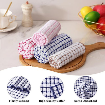 Homaxy Kitchen Towels and Dishcloths Set, 16 x 25 and 12 x 12 Inches, Set of 8 Cotton Terry Kitchen Dish Towels, Super Soft and Absorbent Dish Cloths, Blue/Pink/Red/Brown