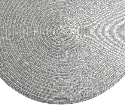SHACOS Christmas Glitter Silver Placemats Set of 8 Sparkle Bling 15 inch Round Braided Table Mats Washable Place Mats for Dining Table Home Table Decor (Silver, 8)
