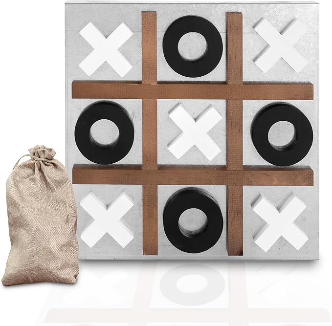 Play Platoon Metal &amp Wood Magnetic Tic Tac Toe Wall Mounted Games - 13.5 Inch Table Top Playroom Decor or Wall Mounted Room Decor - Rustic Board Game Room Accessories