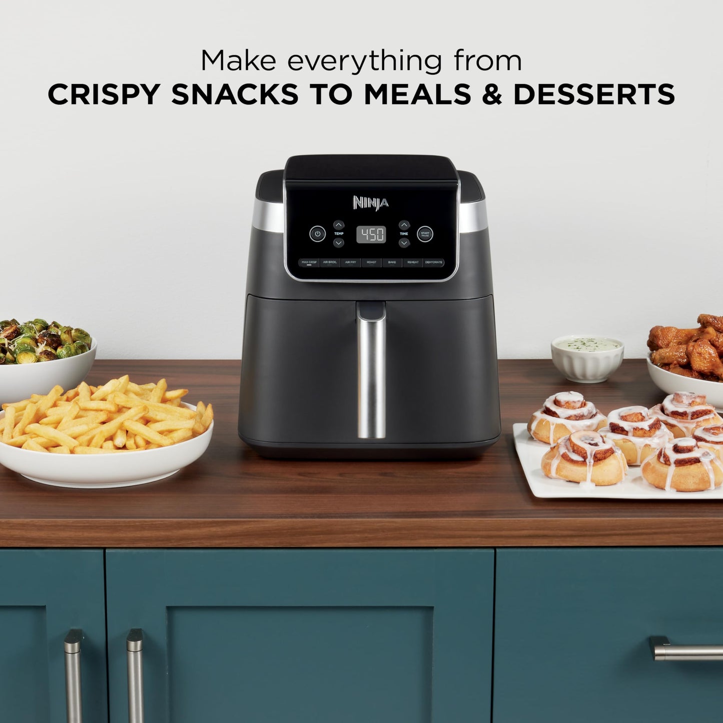 Ninja | Air Fryer | 4 QT Capacity | 4-in1 Roast, Crisp, Roast, Reheats, & Dehydrates | Dishwasher Safe Parts | Includes 20 Easy & Healthy Recipes | Compact | Grey | AF101