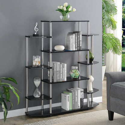 Convenience Concepts Designs2Go No Tools Wall Unit Bookshelf 47.25" - Contemporary Storage Shelves for Display, 10 Spacious Shelves for Modern Living Room, Office, Den, Black