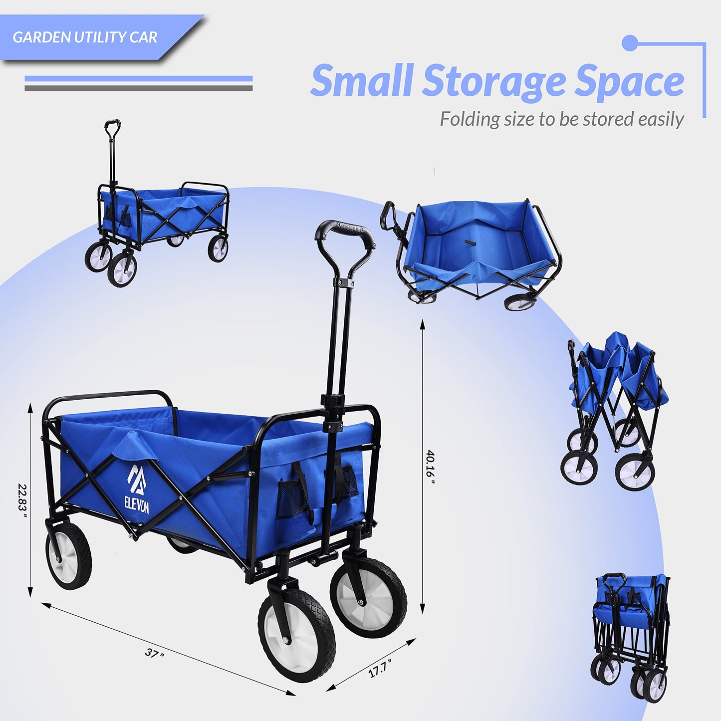 Elevon Heavy Duty Steel Frame Collapsible Folding 150 Pound Capacity Outdoor Camping Garden Utility Wagon Yard Cart, Blue