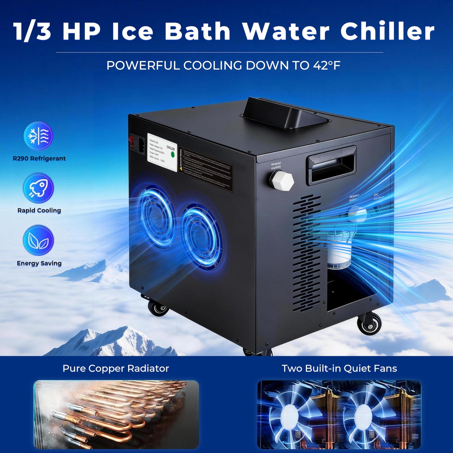 EONIX Upgrade 1/3 HP Cold Plunge Chiller,Ice Bath Water Chiller for Cold Plunge Tubs,42°F Cold Plunge Cooling System,Built-in Filter & Pump, Insulated Hoses,Ideal for Ice Bath Recovery,110V
