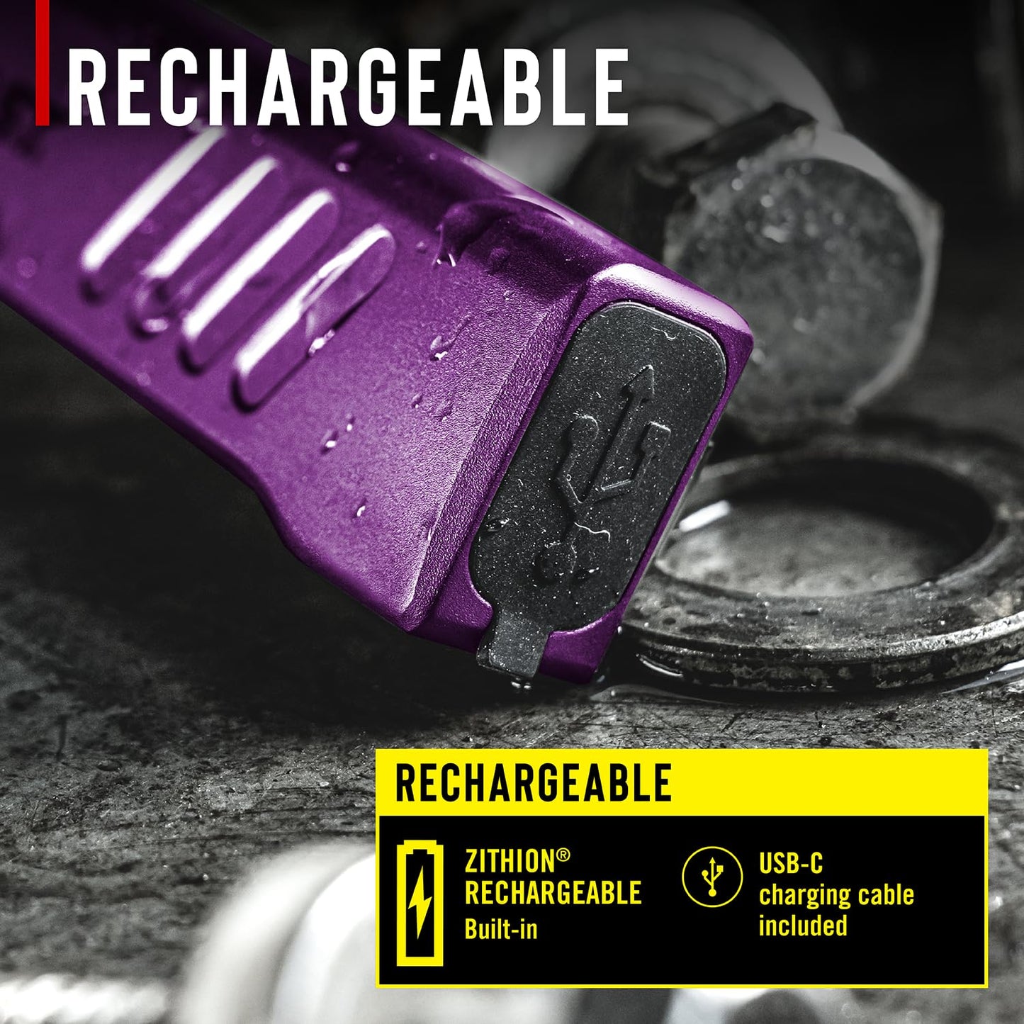 Coast Slayer 1150 Lumen USB-C Rechargeable LED Flashlight with Spot/Flood, Memory Mode and Pocket Clip, Purple
