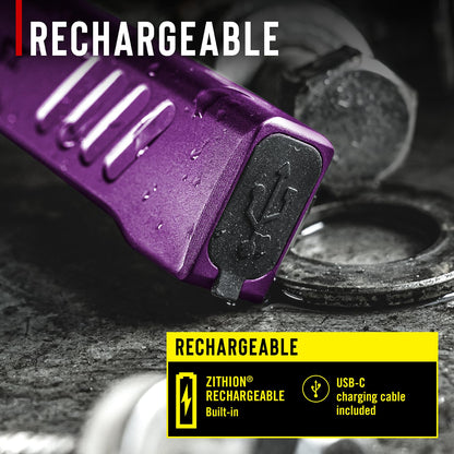Coast Slayer 1150 Lumen USB-C Rechargeable LED Flashlight with Spot/Flood, Memory Mode and Pocket Clip, Purple