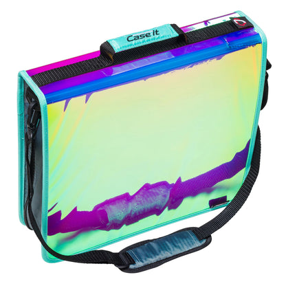 Case-it Iridescent Go Tab Zipper, 2" O-Ring with Removeable 5-Color tabbes, Expanding File Folder and Shoulder Strap and Handle, PS-440-VC-C, Pack of 6