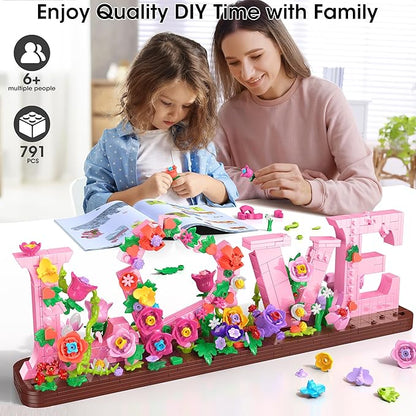 Flower Building Set for Love 791PCS DIY Romantic Floral Brick Kit Graduation Gift School Desk Decor Room Decoration Just Gift for Aged 6+ Kids Girls &amp Adults