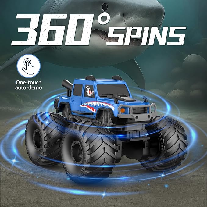 NQD® Monster Truck Toys Waterproof 360°Rotate 4x4 RC Truck Amphibious Remote Control Monster Trucks 2.4GHz All Terrain Off-Road Pickup Toy RC Car for Gifts for Boys Kids Age 6 7 8 9 10 11 12+ Blue