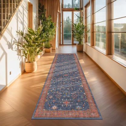 Hazo Haus Navy Blue Runner Rug - Washable Non-Slip Design for Kitchen, Hallway & Bathroom | 2x6 ft