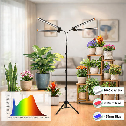 Quehoomii 61'' Grow Light Floor Lamp,6000K White Full Spectrum Growing Light for Indoor Tall Large Plants,Half or Full Brightness Dimmable & Auto Timer,Adjustable Height 17-61",