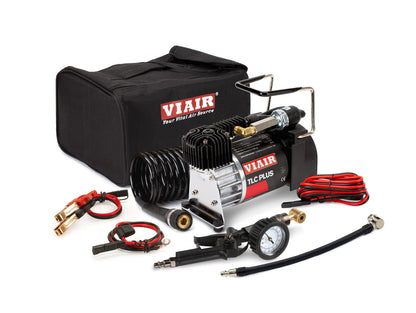 VIAIR TLC PLUS Air Compressor - Portable, Compact Tire Inflator with 120 PSI - Includes Presta Valve Chuck, Shop-Style Inflation Gun, 2-Pin SAE & 30ft Coil Hose - For Tubeless Bike Tires Setup