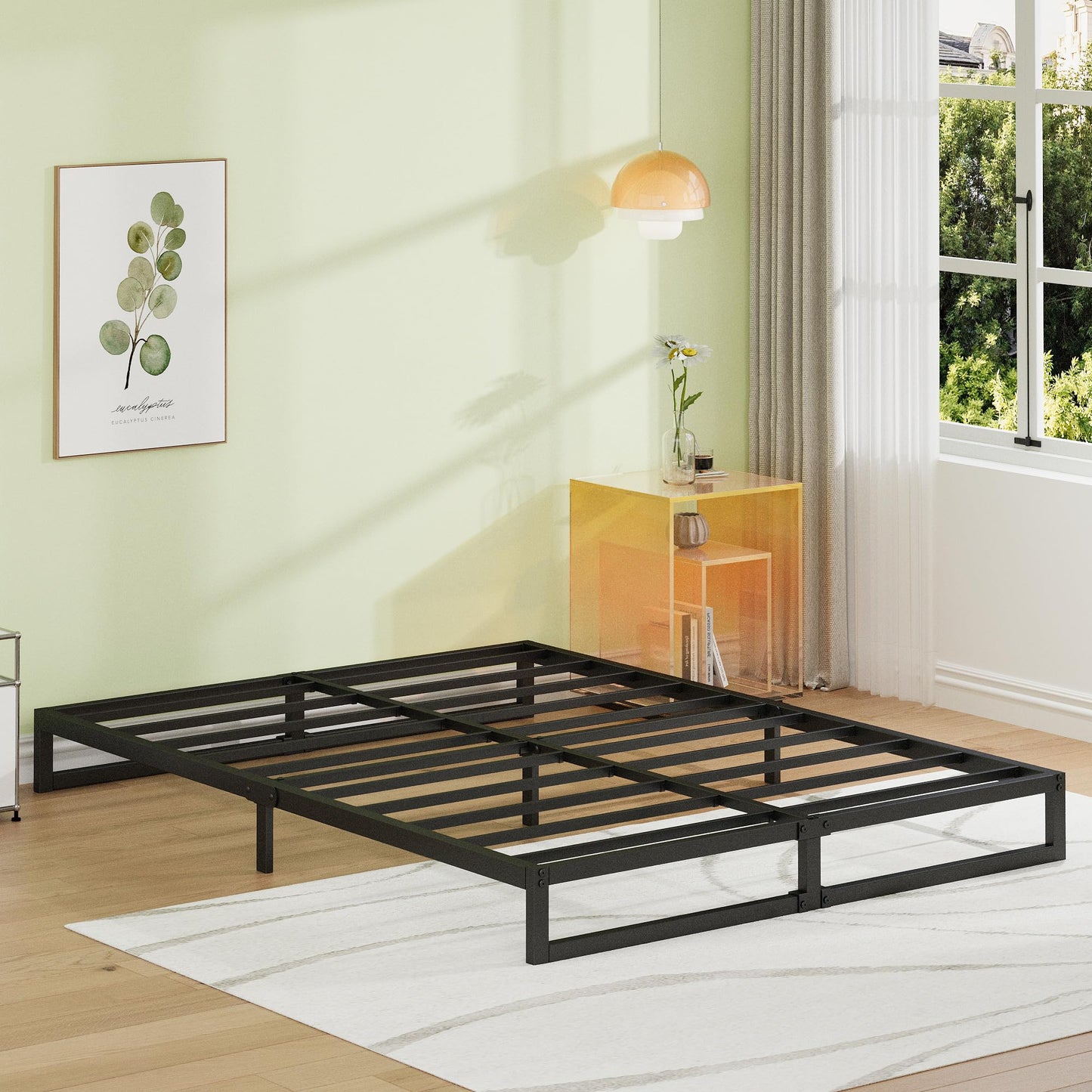 EMODA 7 Inch California King Bed Frames Heavy Duty Metal Cal King Platform with Steel Slats Support, No Box Spring Needed, Noise Free, Black