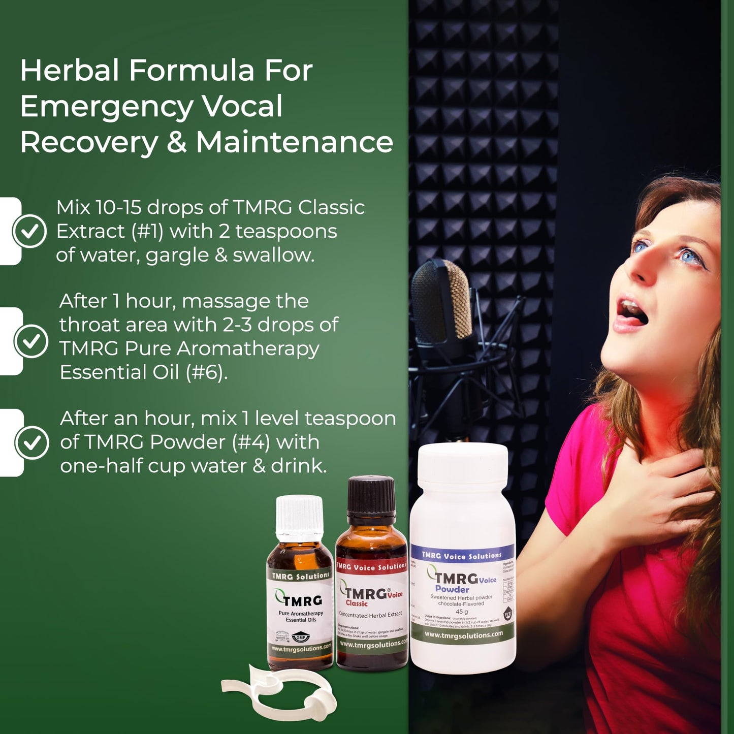 TMRG Powerful Vocal Recovery Kit-Normal - Professional Vocal Cord Remedy | 100% Natural Herbal Supplement for Sore Throat, Hoarse Voice, Hoarseness | Emergency Relief and Regular Maintenance