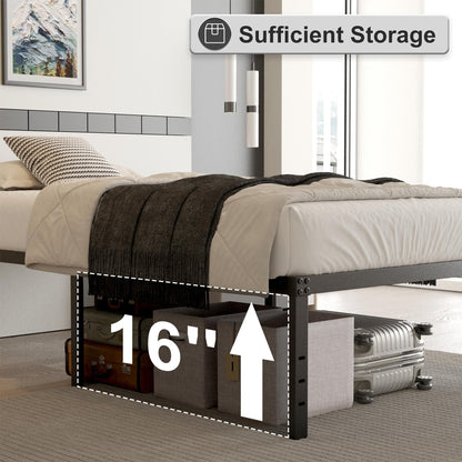 Cieemine 18 Inch Full Size Bed Frame with Black Bed Cover, Metal Bed Frame Full Size No Box Spring Needed, Heavy Duty Mattress Foundation, Easy Assembly, Noise Free