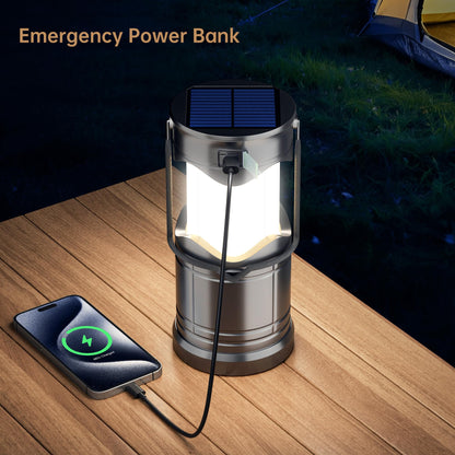 Lichamp Solar Camping Lantern 2-Pack, USB Rechargeable LED, Dark Gray, Model CLS-K002GH, Battery Powered, Three Modes for Emergencies