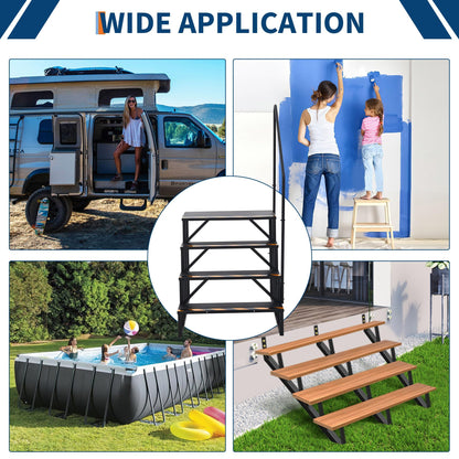 Garvee 4 Step RV Stairs with Handrail & Non-Skid Tapes, Portable Outdoor Step Ladder for 5th Wheel Trailers, Travel Campers, Mobile Homes, Hot Tubs, Porches