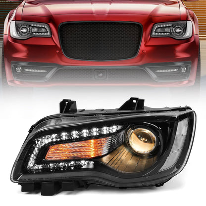 DKMGHT Left Halogen Headlight for Chrysler 300/300C 2015 2016 2017 2018 [68214383AD] [w/LED DRL] OE Head Lamp Replacement (Left (Driver Side))